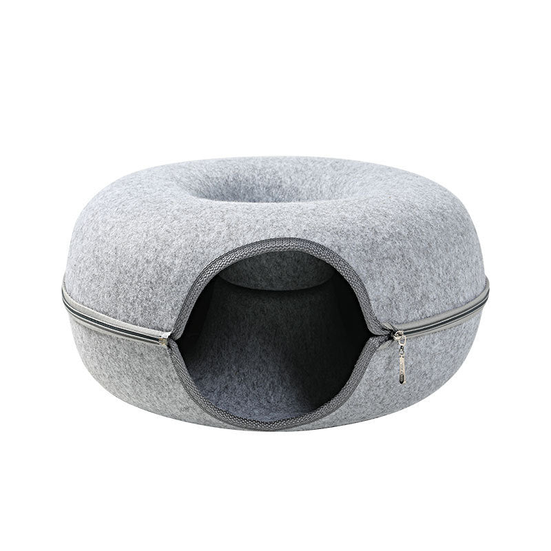 Cat Nest Round Woollen Felt Pet Dual-use Nest  & Tunnel Pure Ember