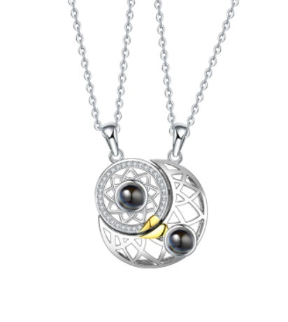 Sun Moon Shape Couple Necklaces - I Love You Projection Pendant Pure Ember