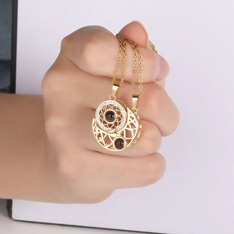 Sun Moon Shape Couple Necklaces - I Love You Projection Pendant Pure Ember