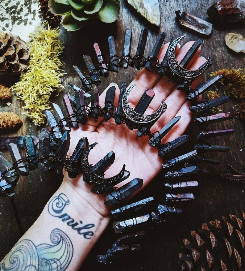 Natural Black Crystal Crown Hair Band Pure Ember