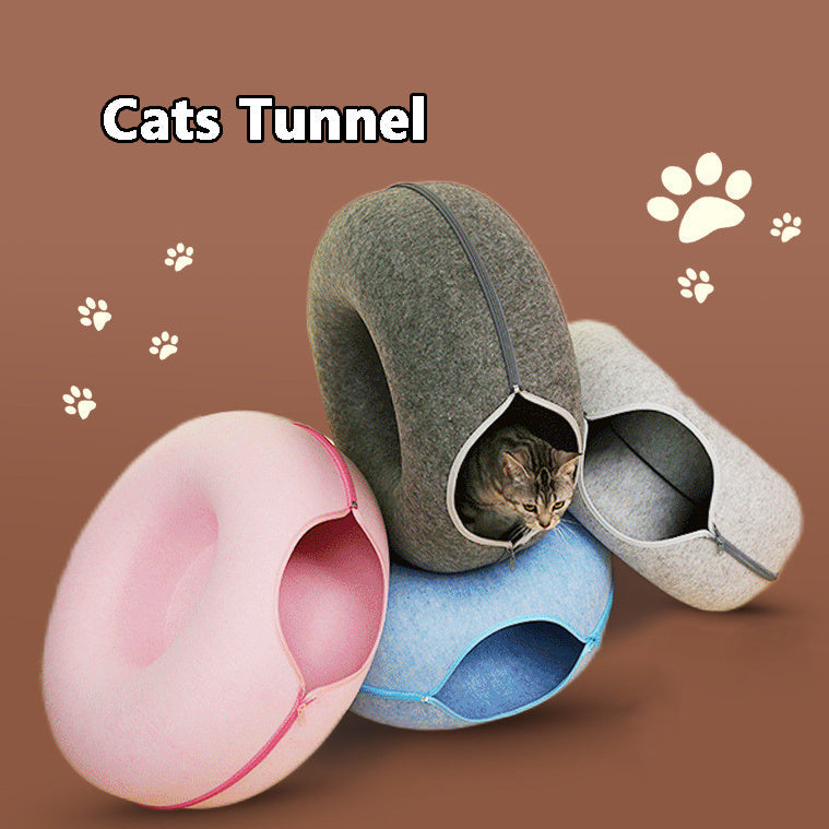 Cat Nest Round Woollen Felt Pet Dual-use Nest  & Tunnel Pure Ember