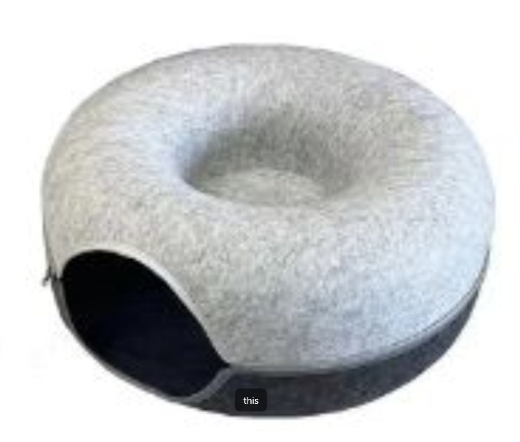 Cat Nest Round Woollen Felt Pet Dual-use Nest  & Tunnel Pure Ember