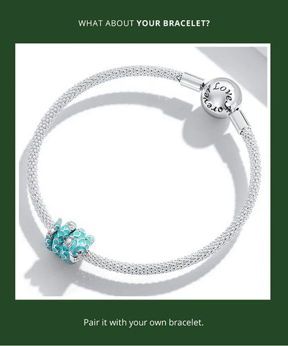 925 Sterling Silver blue snake charm with a dragon pattern