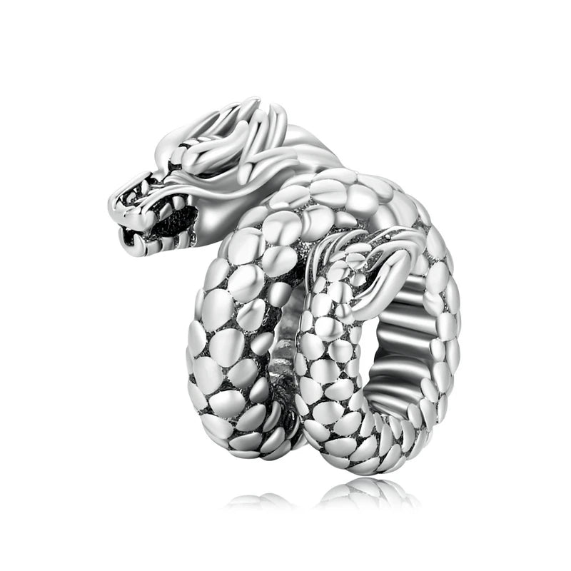 925 Sterling Silver blue snake charm with a dragon pattern