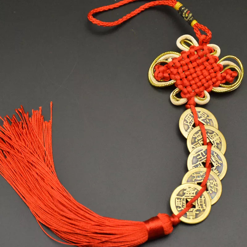 Money Luck Wealth Success 5 Or 6 Copper Coins Chinese Knot Red Rope Feng Shui