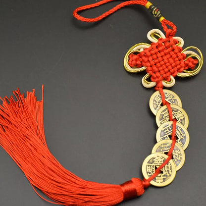 Money Luck Wealth Success 5 Or 6 Copper Coins Chinese Knot Red Rope Feng Shui