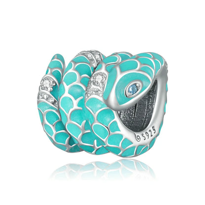 925 Sterling Silver blue snake charm with a dragon pattern