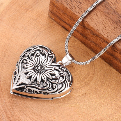 Cremation Jewelry for Ashes Heart Flower Pendant Urn Necklace