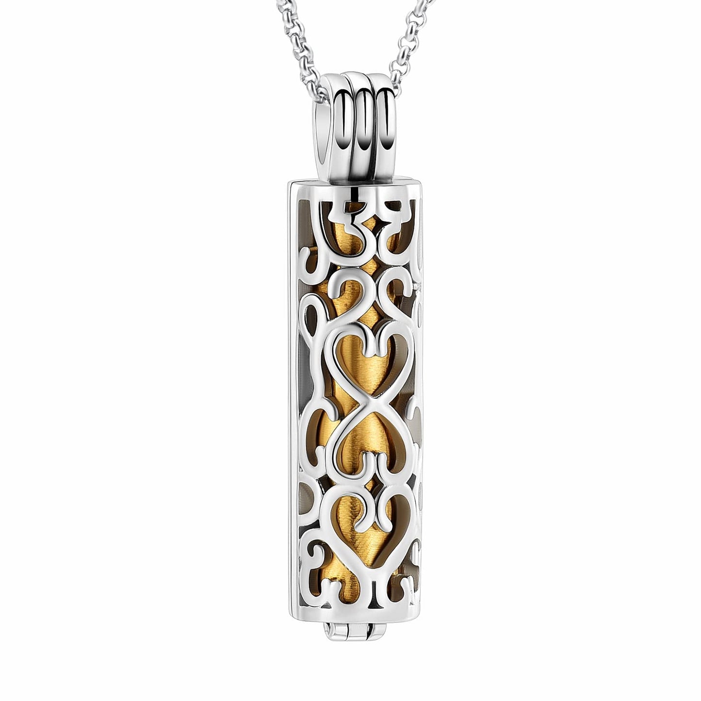 Cylinder Cremation Urn Necklace for Ashes gold