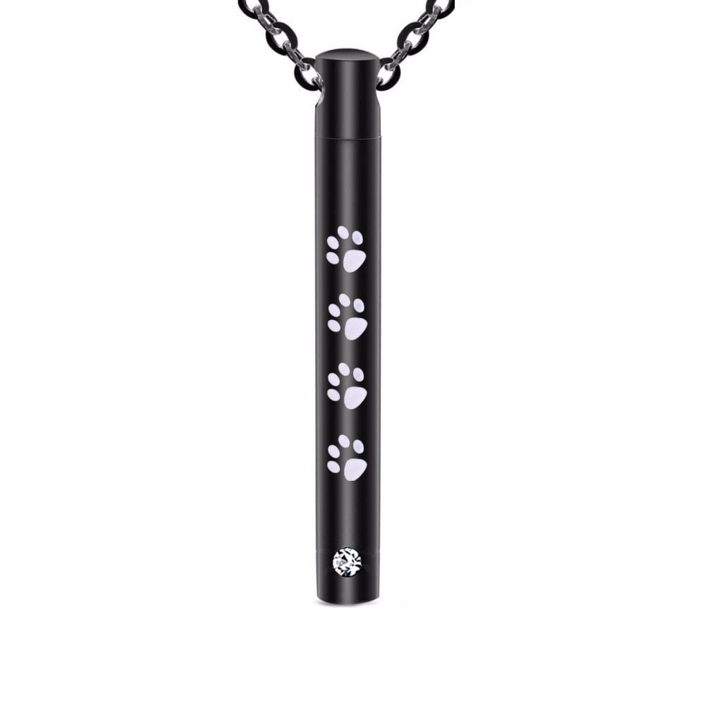 Pet Jewelry Cylinder Memorial Urn Paw Pendant