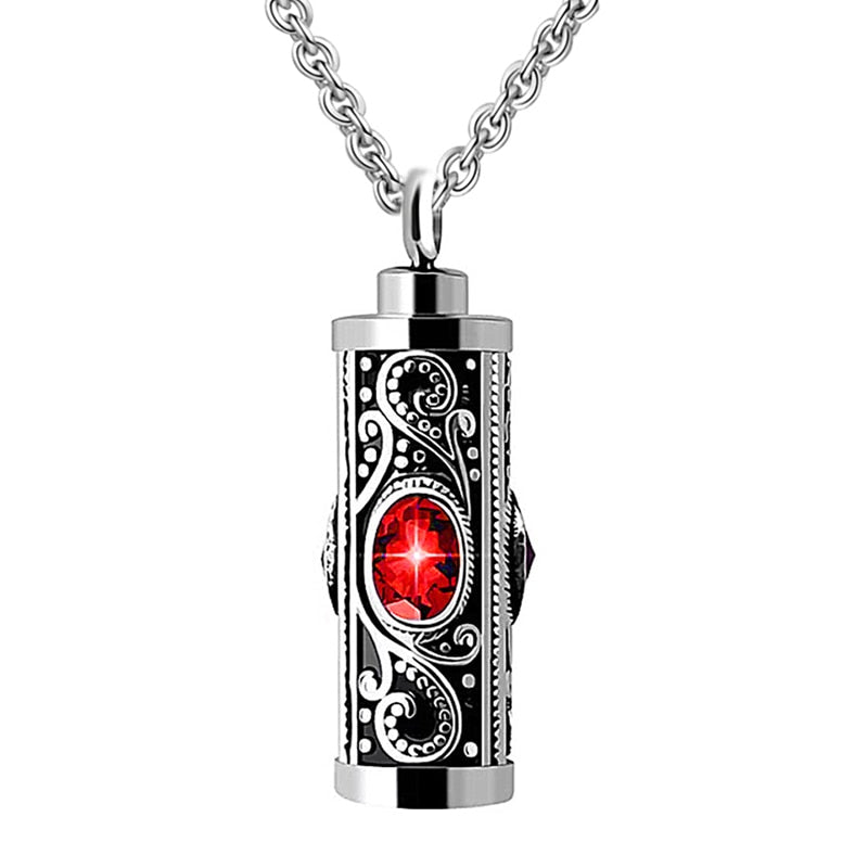 Crystal Cremation Urn Pendant Necklace red