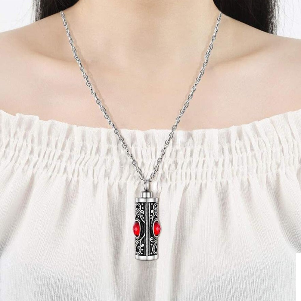 Crystal Cremation Urn Pendant Necklace red