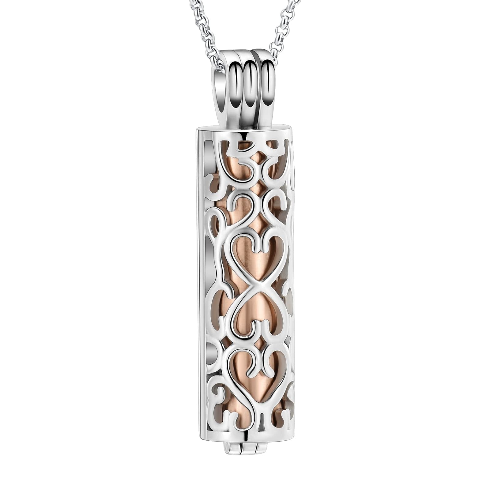 Cylinder Cremation Urn Necklace for Ashes rose gold