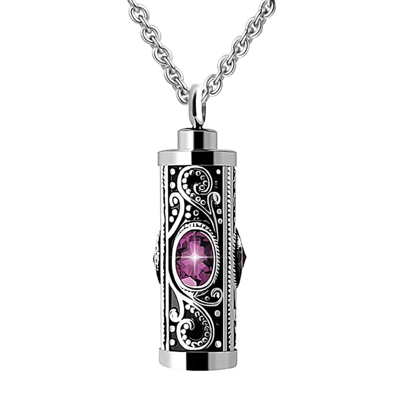 Crystal Cremation Urn Pendant Necklace purple