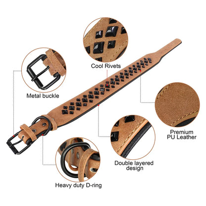 Brown leather strap with metal buckle, rivets, and D-ring on a white background