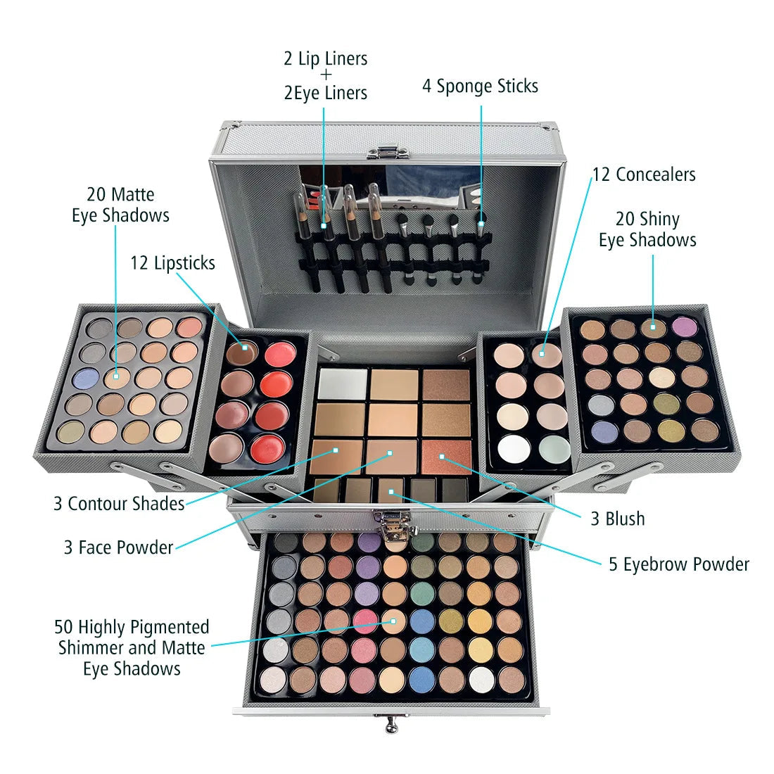 Professional Beauty Cosmetic Kit Eye Shadow Set Lipsticks Lip Liner Face Powder Contour Shades Concealers Combination Makeup Set Pure Ember