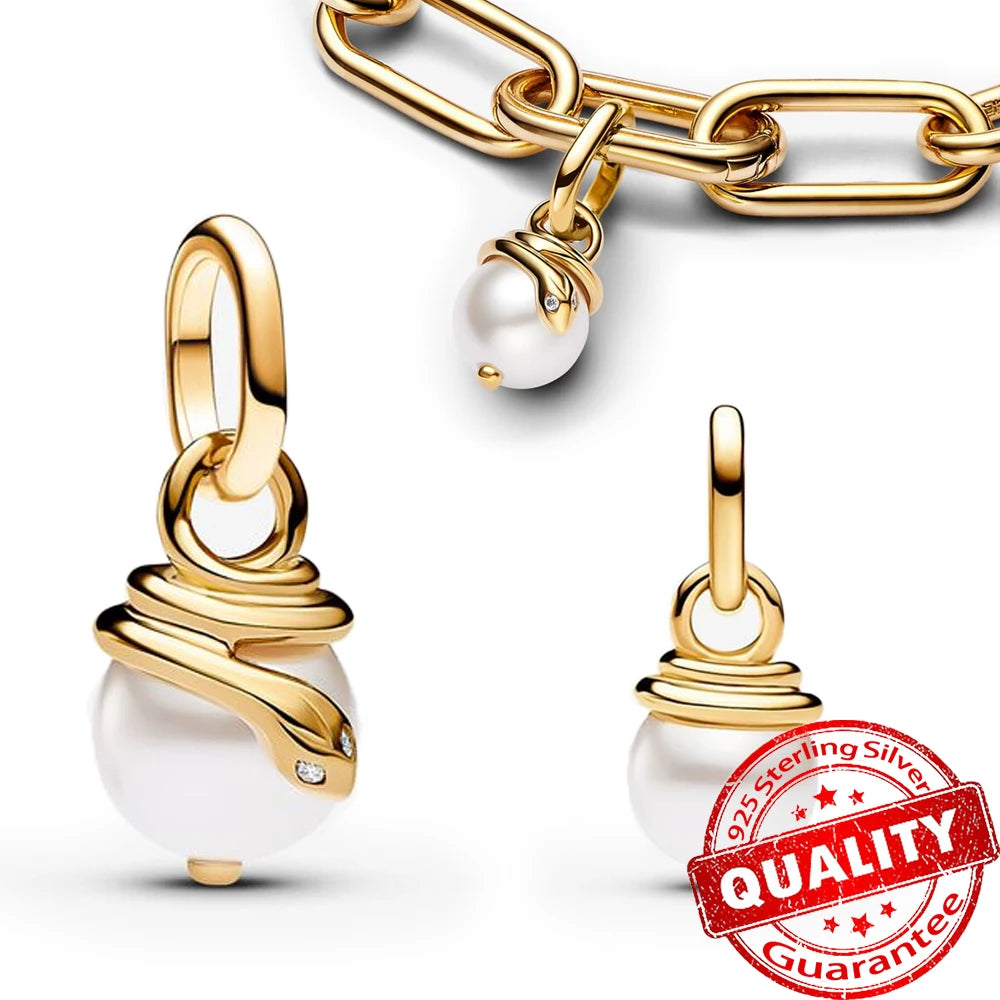 Sparkling Gold Monstera Leaf Charm Fit Original Bracelet 925 Sterling Silver Shark Tooth Mini Charms Pure Ember