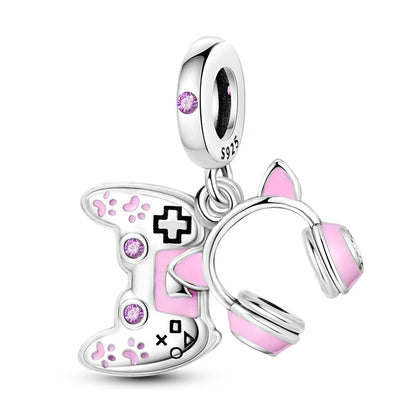925 Sterling Silver Pink Series Colour Charms Beads Cut Girl Flower Pendant