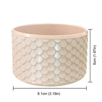 Stanley Decorative bowl with fish scale pattern and measurements on a white background