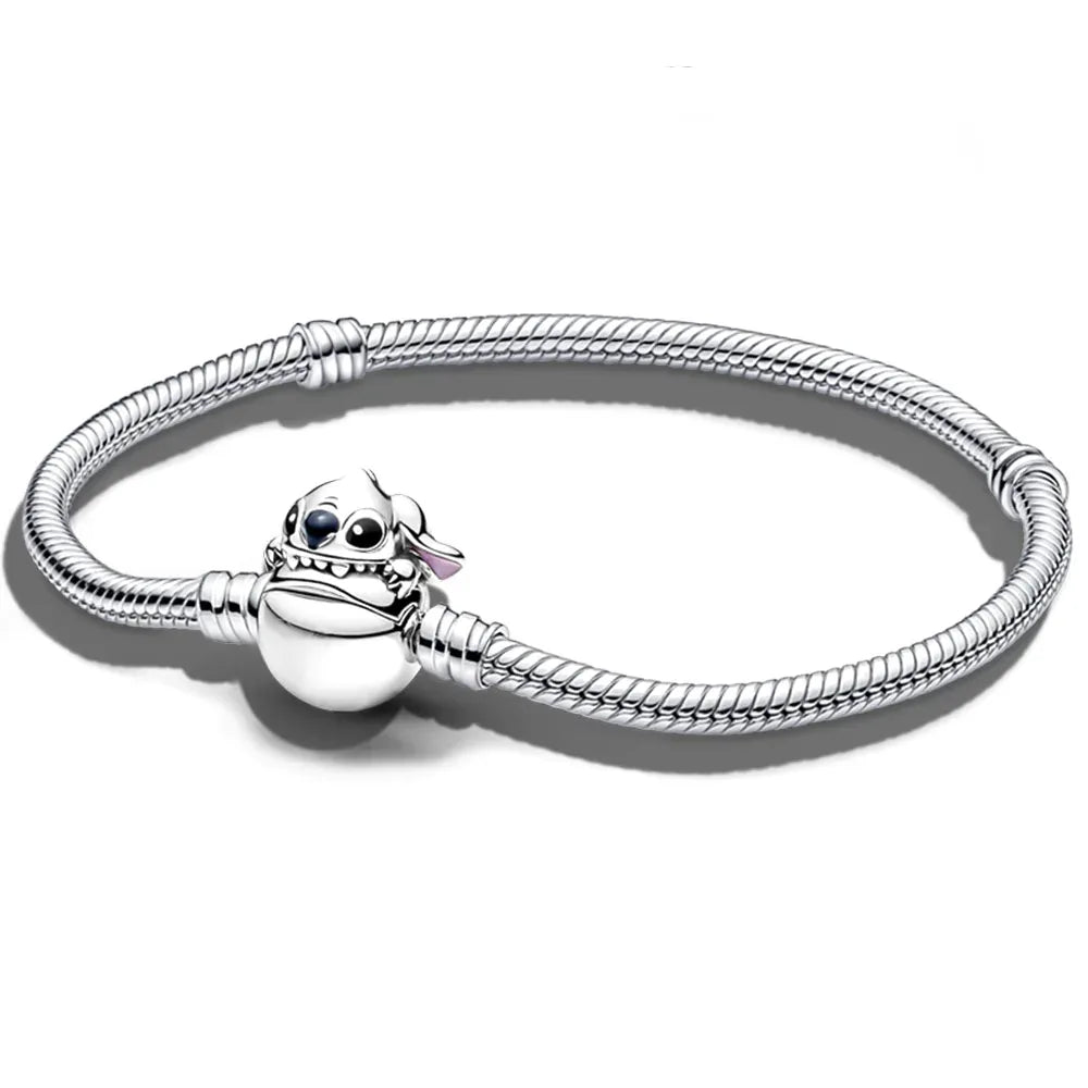 Silver stich Disney bracelet with a unique charm on a white background