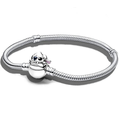 Silver stich Disney bracelet with a unique charm on a white background