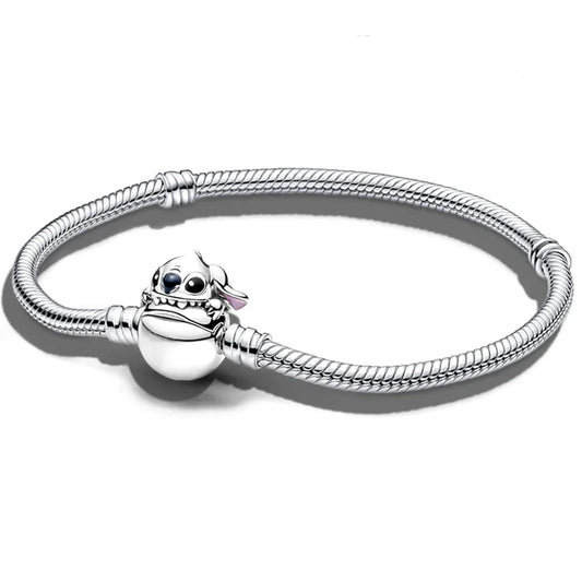 Silver stich Disney bracelet with a unique charm on a white background
