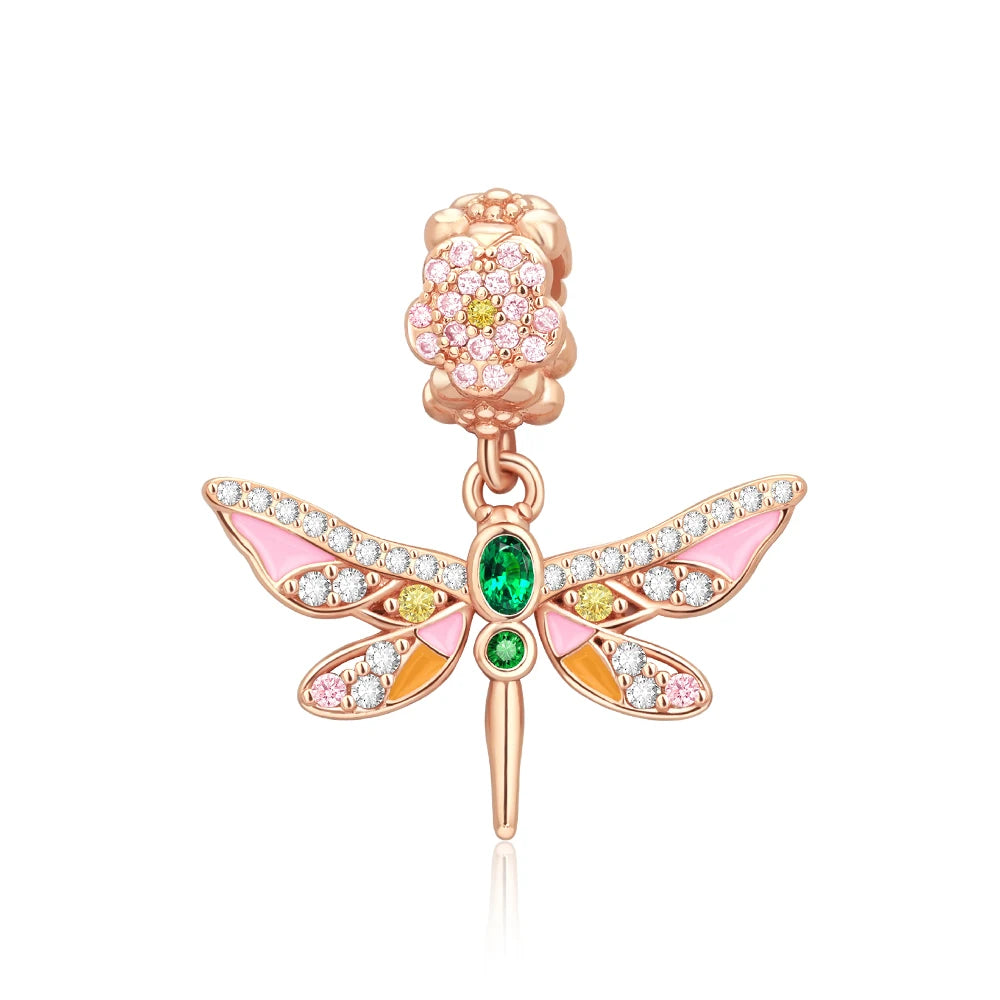 Sparkling Rose Gold Pavé Triple-row Beads Pink Gem Entwined Hearts Charm Fits Brand Bracelet Pure Ember