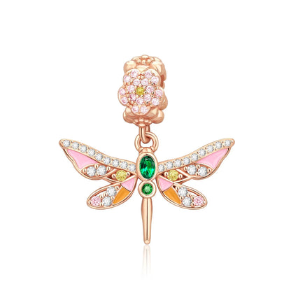 Sparkling Rose Gold Pavé Triple-row Beads Pink Gem Entwined Hearts Charm Fits Brand Bracelet Pure Ember