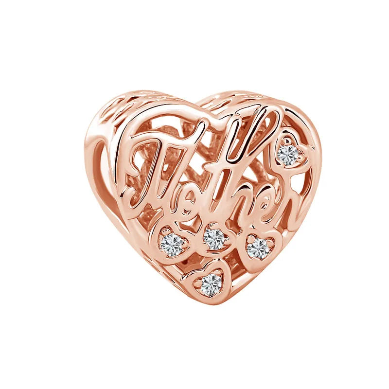 Rose Gold Series Heart-Shaped Bead Pendant Flower Charms Pure Ember