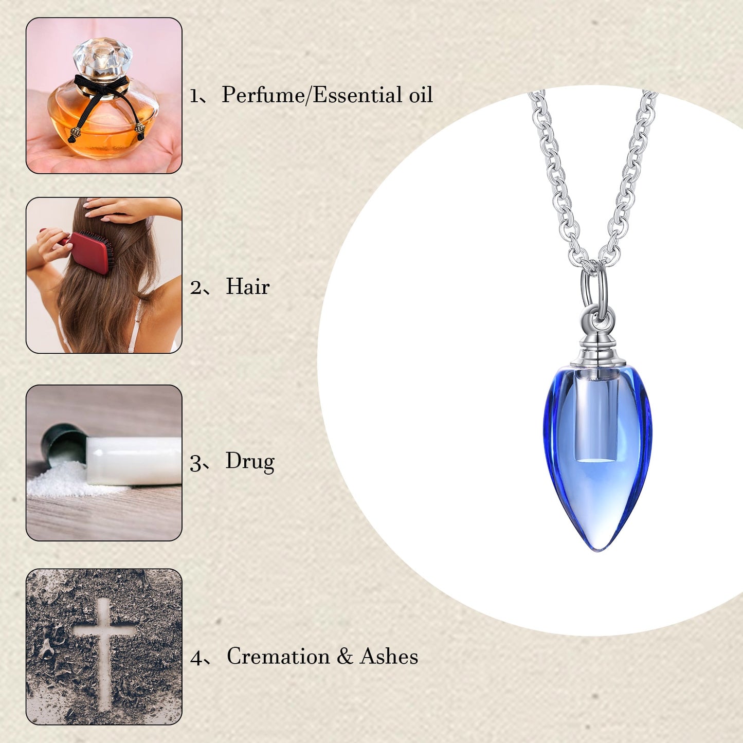 Glass Urn Necklace Pendant for Ashes Teardrop Pendant