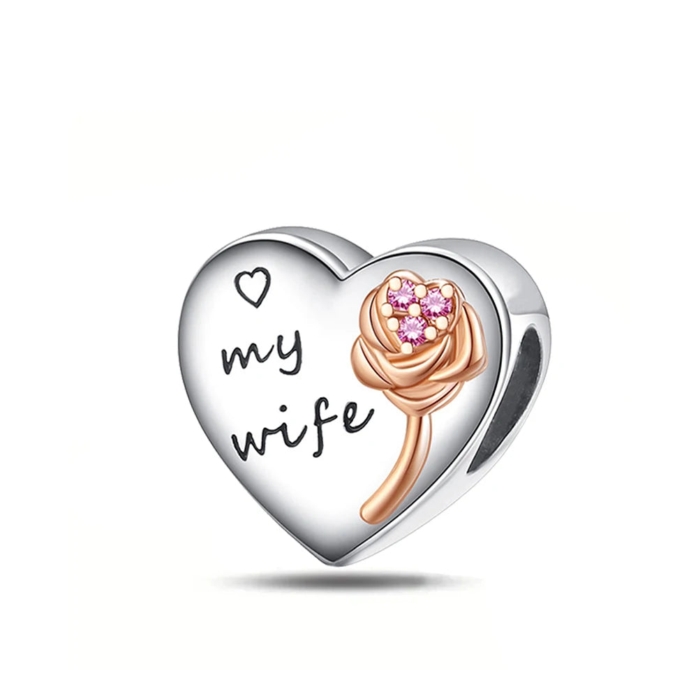 Sparkling Rose Gold Pavé Triple-row Beads Pink Gem Entwined Hearts Charm Fits Brand Bracelet Pure Ember