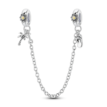 pandora sea collection saftey cuff with palm tree and thong sandal sterling silver 