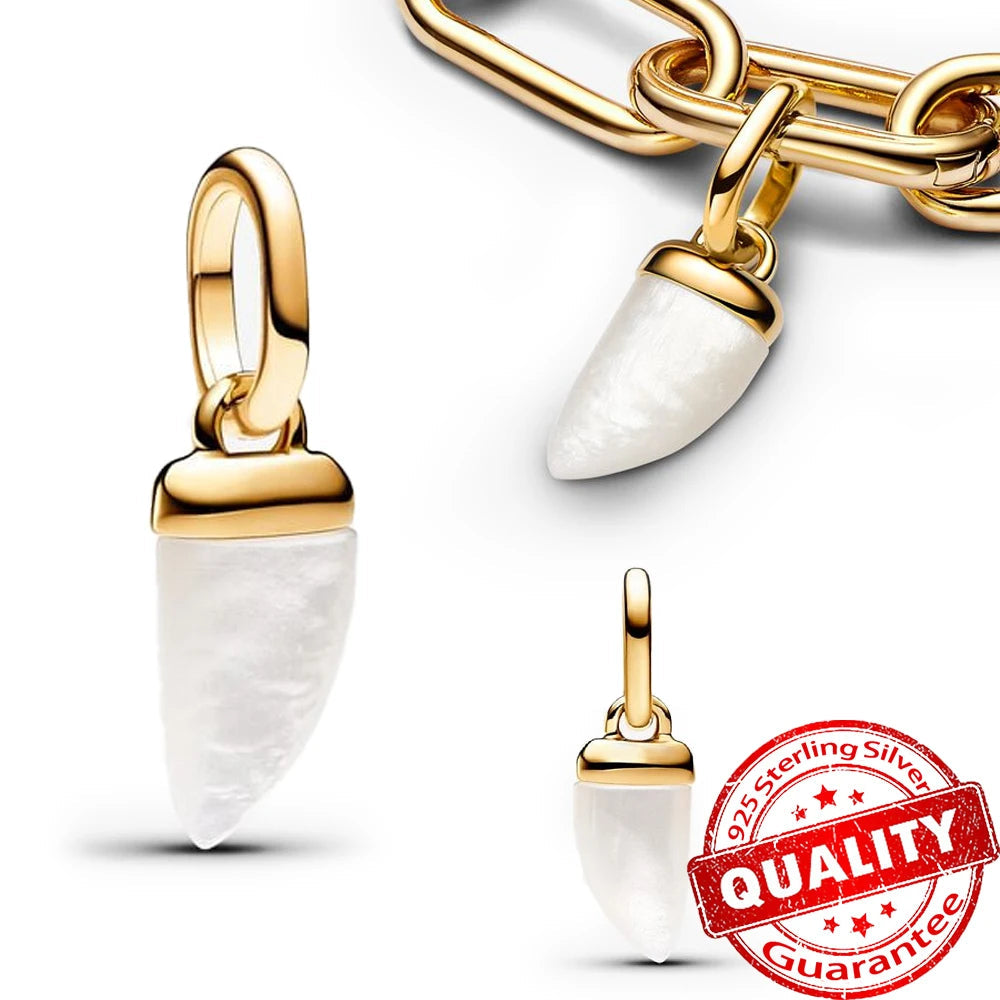 Sparkling Gold Monstera Leaf Charm Fit Original Bracelet 925 Sterling Silver Shark Tooth Mini Charms Pure Ember