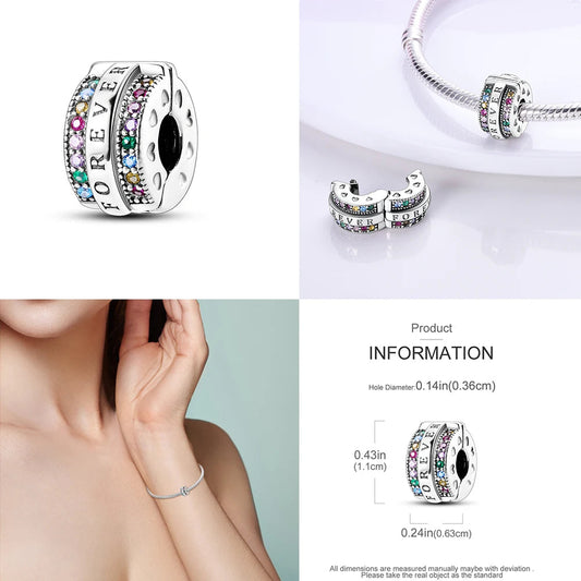 925 Sterling Silver Clasp Stone CZ Clip Charm Zircon Star Butterfly Bead Pure Ember