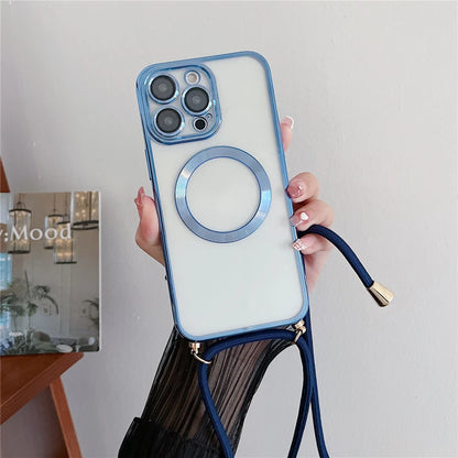 Sierra Blue Magnetic Wireless Charging Cases For iPhone Crossbody Lanyard