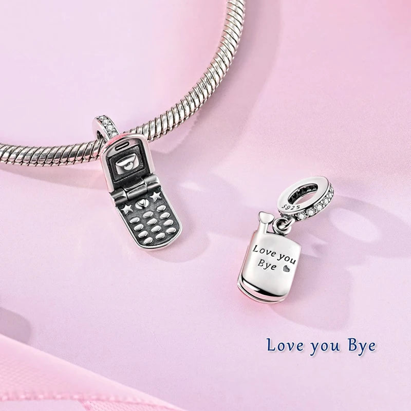 925 Sterling Silver Pink Charms Bead Butterfly Fairy Elephant Fox Pendants Pure Ember