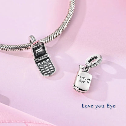 925 Sterling Silver Pink Charms Bead Butterfly Fairy Elephant Fox Pendants Pure Ember