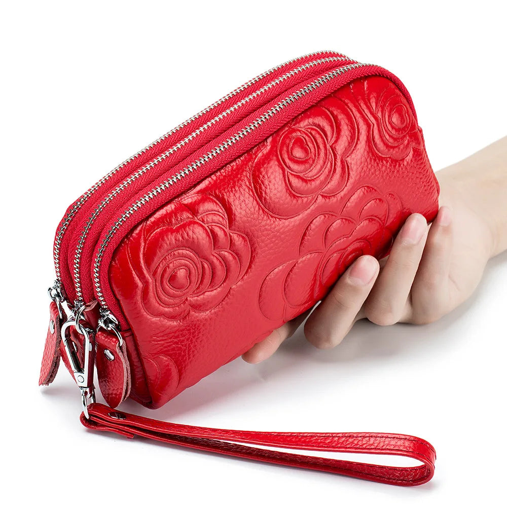 Genuine Leather Wallet Handbags For Women Embossing Pure Ember