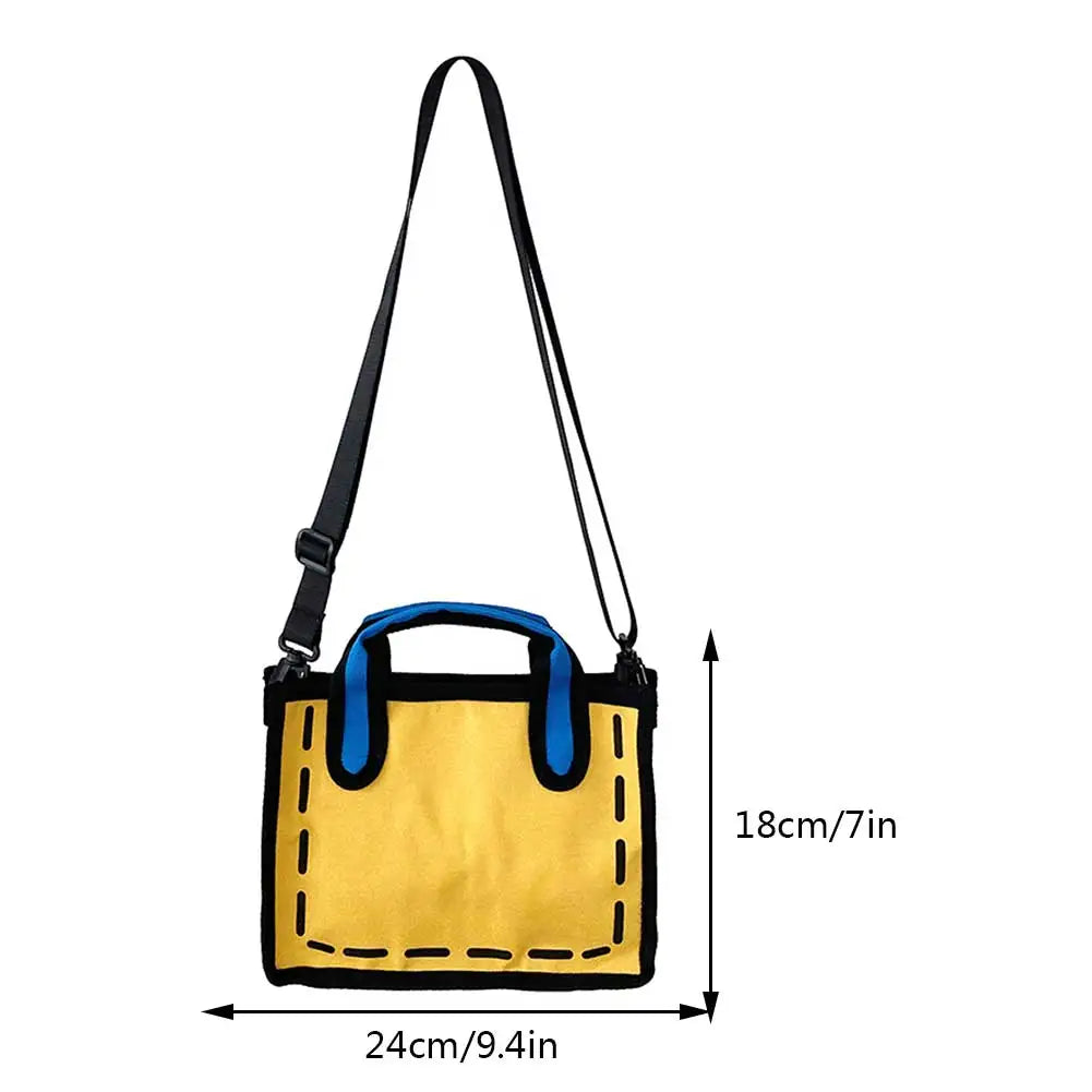 3D Style Patchwork Sling Handbag Cartoon Animation 2D Drawing Satchel