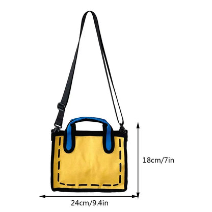 3D Style Patchwork Sling Handbag Cartoon Animation 2D Drawing Satchel