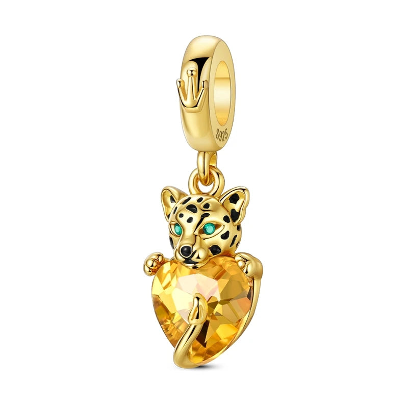 Gold Series DIY Charms Beads Inlaid Zirconium Sun Leopard Pendants Pure Ember