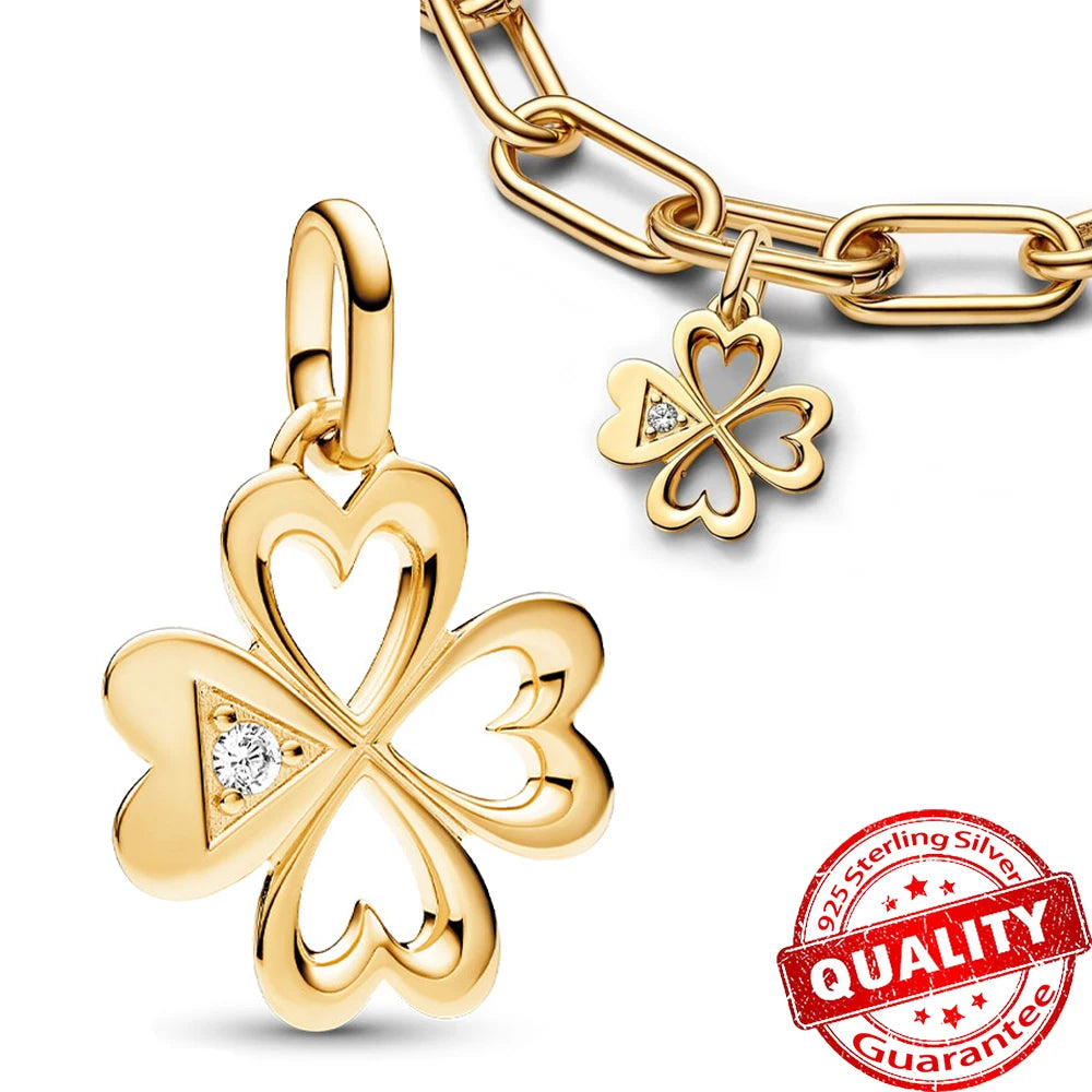 Sparkling Gold Monstera Leaf Charm Fit Original Bracelet 925 Sterling Silver Shark Tooth Mini Charms Pure Ember