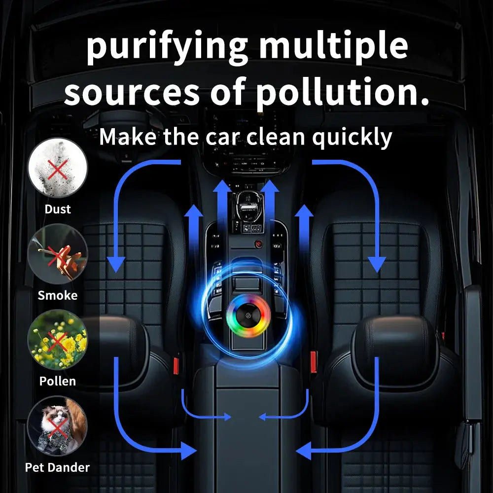 Car Air Purifier with Negative Ions Purifying, LED RGB Light, Vehicle Air Freshener for Oddor PM2.5, USB Powered Pure Ember