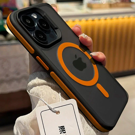 Orange New Bicolour Matte Frosted Magnetic Phone Case For iPhone