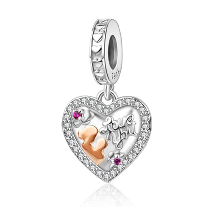 Sparkling Rose Gold Pavé Triple-row Beads Pink Gem Entwined Hearts Charm Fits Brand Bracelet Pure Ember