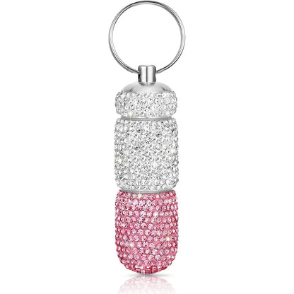Bling Keychain Pill Box 2 Compartments Small Travel Pill Case Organizer Crystal Diamond Medicine Bottle Pill Bottle Keychain Pure Ember