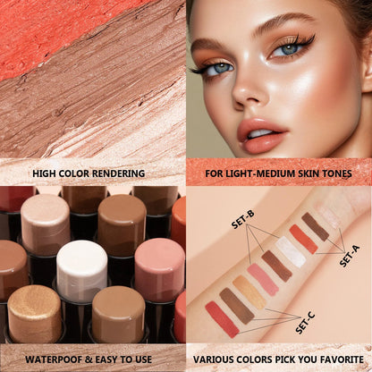 4pcs Contour Stick, Highlighter Stick, Blush Stick 4pcs Cream Contour Kit with Contour Brush, Contour, Non-greasy Pure Ember