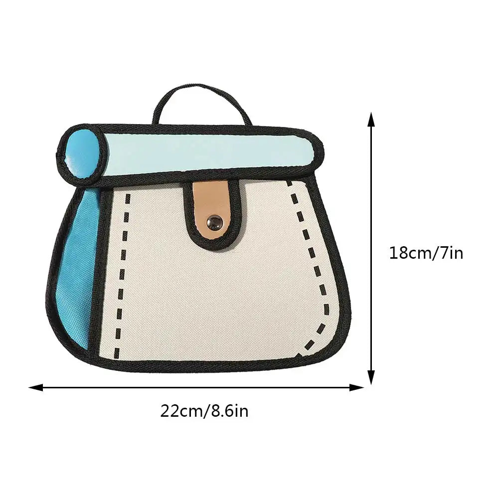 3D Style Patchwork Sling Handbag Cartoon Animation 2D Drawing Satchel