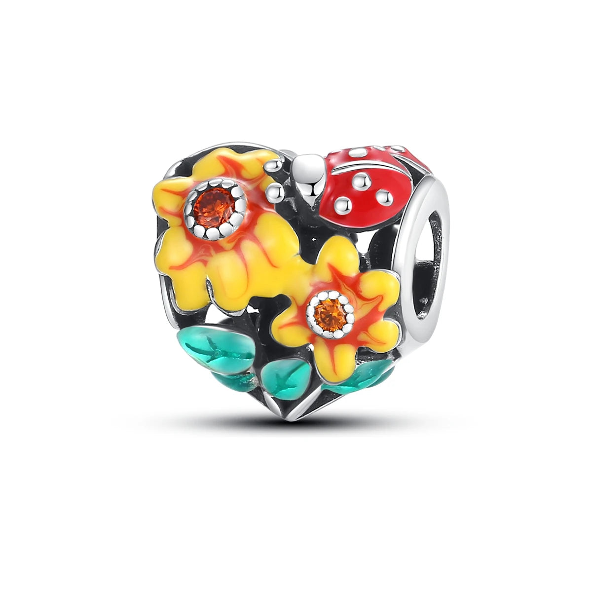 925 Sterling Silver Golden Sunflowers Heart Charms Pure Ember pandora style 