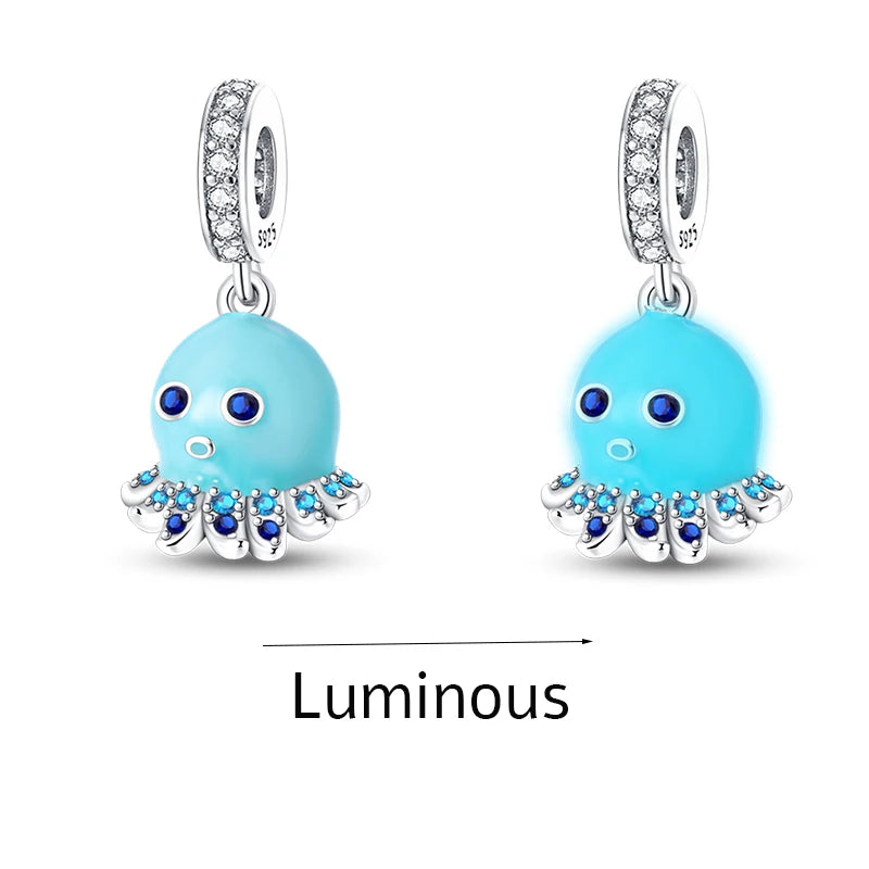 925 Sterling Silver Ocean Blue Sea Octopus Turtle Mermaid Charms Pure Ember pandora style glow in the dark